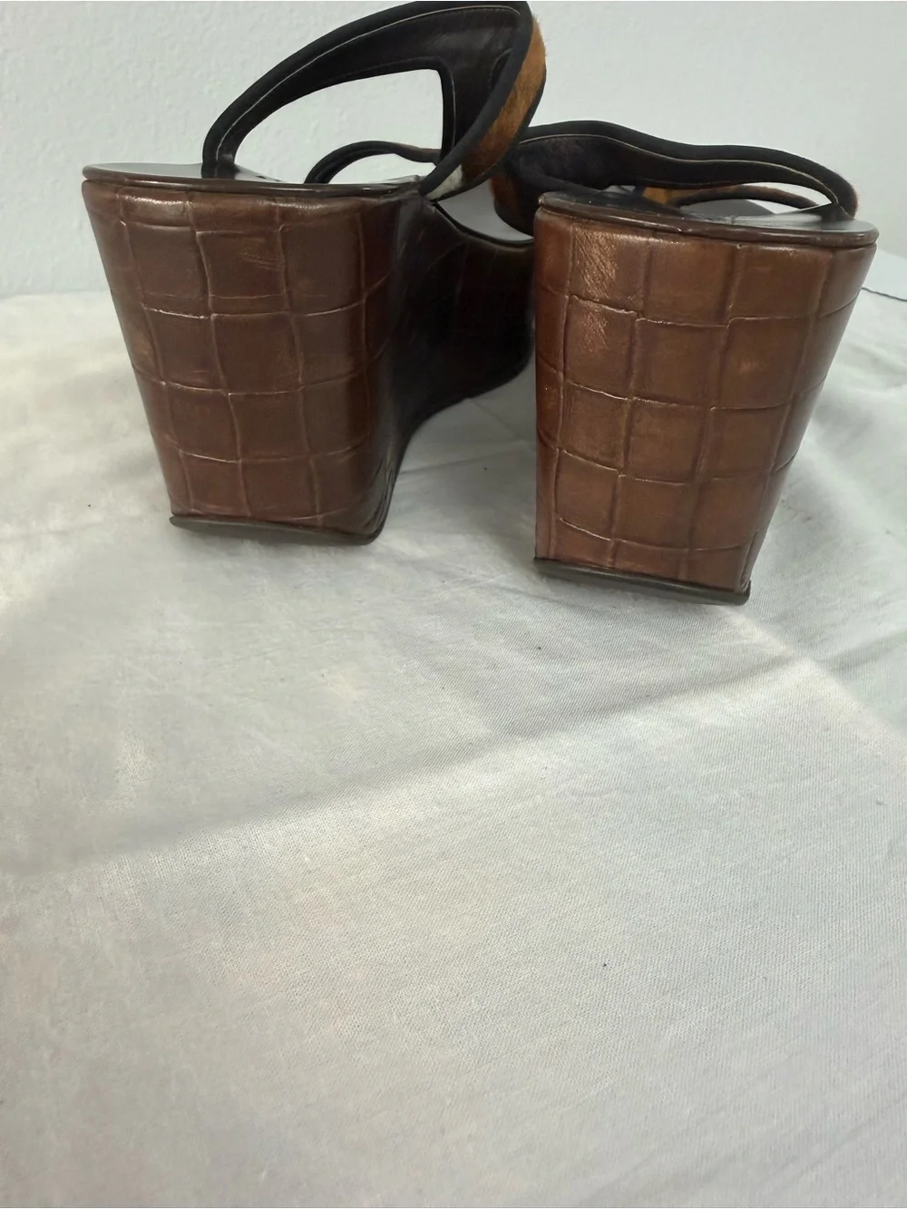 Tapeet Vicini Brown Haircalf Platform Slide Sandals